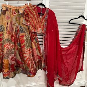 Beautiful brand new red printed lengha